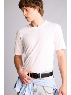 DeFacto Erkek Dikdörtgen Toka Suni Deri Jean KEMERI H5069AXNS