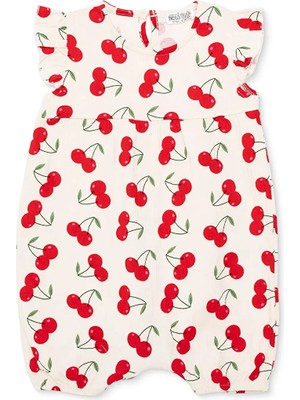 Hellobaby Kız Bebek Kısa Tulum Kiraz Baskılı Çıtçıtlı Bisiklet Yaka Kısa Kol Lastikli