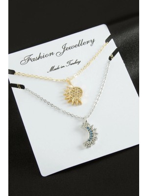 Hsc Bilişim Hilal Yıldız Çift Zirkon Taşlı Kolye