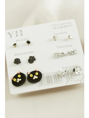 Hsc Bilişim 12 Adet Kedi Metal Taşlı Küpe