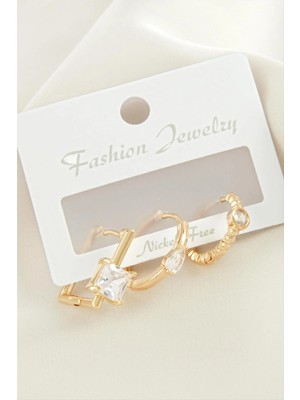 Hsc Bilişim 3 Adet Kare Zirkon Taşlı Küpe