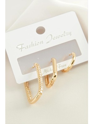 Hsc Bilişim 3 Adet Oval Zirkon Taşlı Küpe