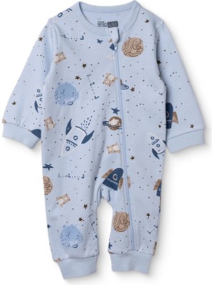 Hellobaby Erkek Bebek Tulum Galaksi Baskılı Fermuarlı Bisiklet Yaka Uzun Kol Ribanalı