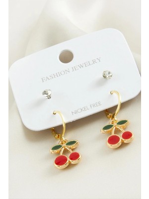 Hsc Bilişim 4 Adet Kiraz Taşlı Mineli Halka Küpe