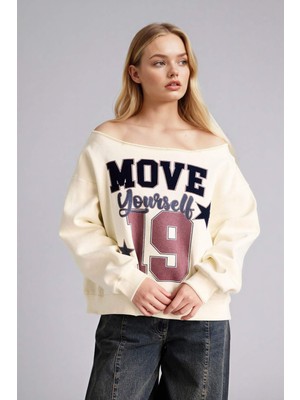 DeFacto Oversize Kayık Yaka Baskılı Sweatshirt G9613AX26SP