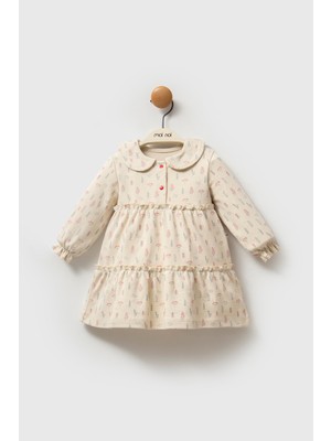 Moi Noi Premium Kokina Düğmeli Bebe Yaka Elbise - Bej