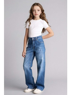 DeFacto %100 Pamuk Straight Wide Jean Pantolon Kız Çocuk G9536A826SP