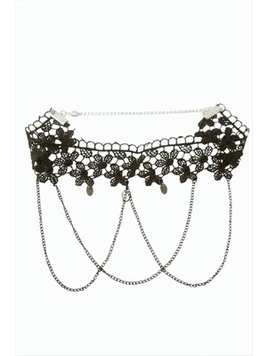 Hsc Bilişim Oval Zincir Sallantılı Dantel Kolye