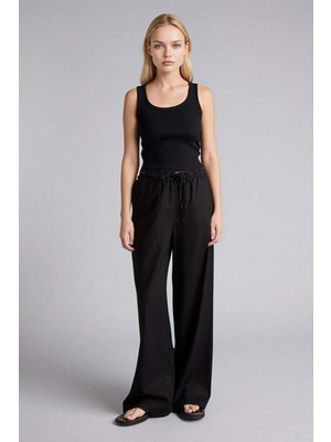 DeFacto Wide Leg Çift Cepli Beli Lastikli Standart Boy Keten Karışımlı Pantolon E1981AX26SM