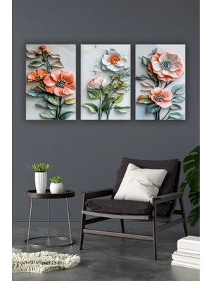 Bemenda Çiçek 3D 3lü Mdf tablo