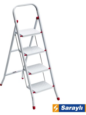 Saraylı Metal Merdiven 4 Basamaklı Beyaz Malzeme ile Güvenli Kullanım ve Kaymaz Özellik