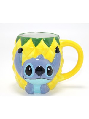 Derin Stok Stitch Ananas Tasarımlı Kabartmalı Kupa Bardak