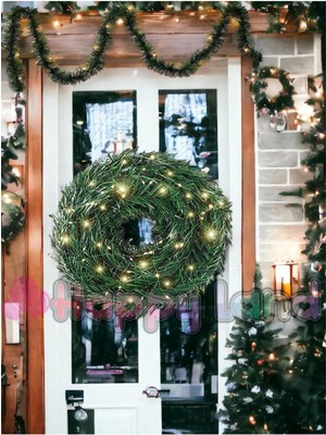 Mediterian 5 Metre Işıklı Yeşil Çam Dalı Şerit Garland Yılbaşı Dekor Günışığı Ledli Süs Çeşitleri