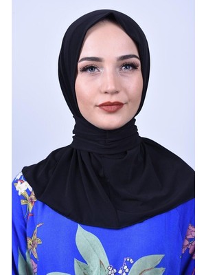 Alluring ALLURİNG Kadın Tesettür Çıtçıtlı Boyunluk Şal Sandy Kumaşla Esnek ve Pratik Kullanım İçin Siyah