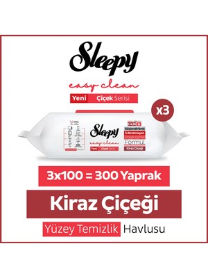 Sleepy Easy Clean Kiraz Çiçeği Yüzey Temizlik Havlusu Mendili 3x100 (300 Yaprak)