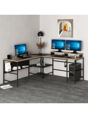 Minar Greta L Dore/Siyah Modern Tasarımlı Köşe Çalışma Masası Suntalam Malzemeden Dayanıklı Yapı