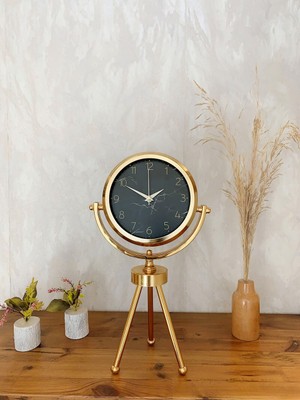 Marsilyan Gold Metal Mini Tripod Mermer Ilhamı Masa Saati 45×26 cm
