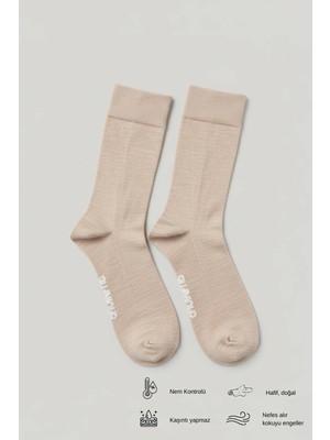 Allunique Erkek Bej Doğal Merino Yün Ince Dikişsiz Soket Çorap