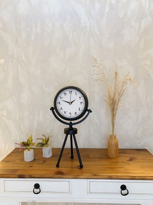 Marsilyan Siyah Metal Mini Tripod Farsça Masa Saati 45×26 cm