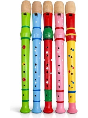Marsilyan Ahşap Renkli Flüt Büyük - 32 cm Eğitici Çocuk Müzik Aleti Enstrüman