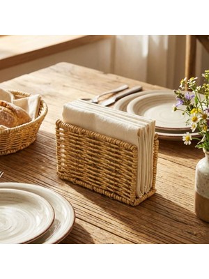 Marsilyan Buffer® Dekoratif Plastik Rattan Dikdörtgen Peçetelik–doğal Hasır Dokulu Masaüstü Peçete S