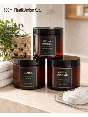 AY&ÇA Home Kulak Pamuğu - Makyaj Pamuğu - Pamuk Etiketli Gold Premium Plastik Amber Kavanoz Banyo Düzenleyici