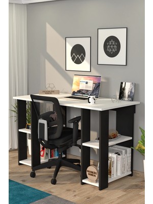 Moonlife Modern Tasarımlı Hipo Kitaplıklı Çalışma Masası Siyah Suntalam Malzemeden Dayanıklı Yapı