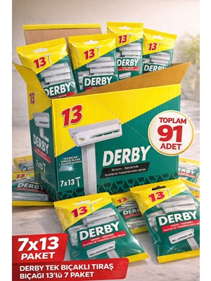 Bezos Derby Tek Bıçaklı Tıraş Bıçağı 13’lü 7 Paket 91 Adet Krom Seramik Platin ve Tungsten Kaplı Ekonomik Set