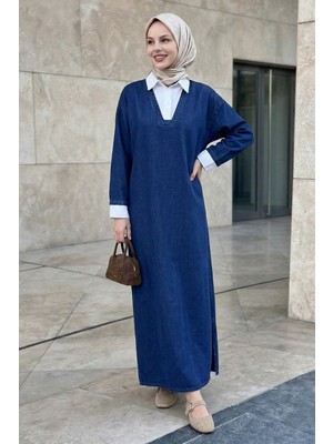 inStyle Gömlek Garnili Mavi Kot Elbise