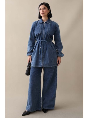 inStyle Kapaklı Kuşaklı Mavi Kot Takım
