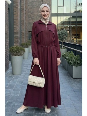 inStyle Cep Kapak Detaylı Fermuarlı Bordo Modal Takım