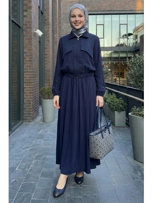 inStyle Cep Kapak Detaylı Fermuarlı Lacivert Modal Takım