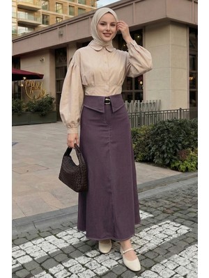 inStyle Kemerli Bel Detay Mürdüm Etek