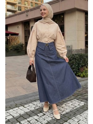 inStyle Kemerli Bel Detay Mavi Etek