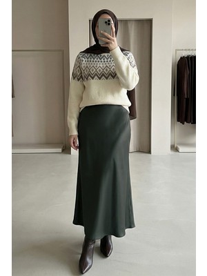 inStyle Saten Haki Kloş Etek