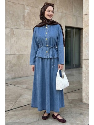 inStyle Düğmeli Etekli Kot Açık Mavi Takım