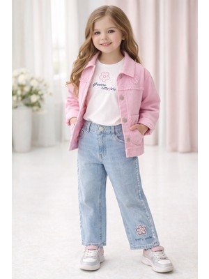 Butik Kız Çocuk Gabardin Bayramlık Ceket Pantolon T-Shirt 3 Lü Kombin (Beden Tablosuna Göre Satın Alınız)