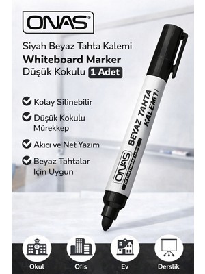 Bezos Onas Siyah Beyaz Tahta Kalemi Whiteboard Marker Düşük Kokulu 1 Adet