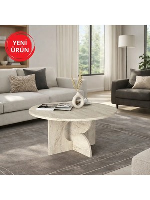 Dekorister Mara Orta Sehpa Traverten Desenli, Modern Salon ve Oturma Odası Sehpası
