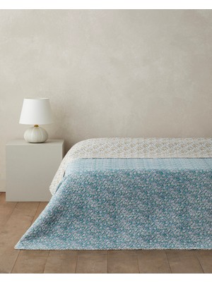 English Home Daisy Charm Çok Amaçlı Örtü 200x220 cm Pamuk Yeşil Çift Kişilik Desenli