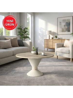 Dekorister Lepper Konik Ayaklı Orta Sehpa, Ayaklı Yuvarlak Orta Sehpa, Salon & Oturma Odası Mobilyası Traverten