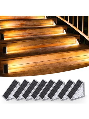 Marsilyan Buffer® 8 Adet Üçgen  Güneş Enerjisi ile Şarj Olan Dış Mekan Solar Basamak Köşe Lambası