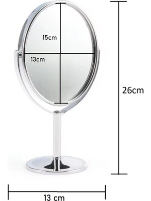 Marsilyan Oval Masaüstü Ayaklı 360° Dönebilen, Işyeri, Seyahat Için Mini Krom Ayna 15X25CM