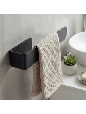 Zift Unique Paslanmaz Çelik Havluluk Mat Siyah Yapışkanlı Sistem ile Modern Banyo Aksesuarı