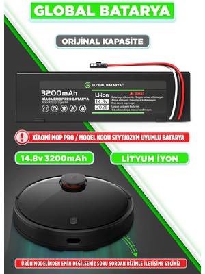 Global Batarya Xiaomi Mi Vacuum Mop Pro Akıllı Robot Süpürge Bataryası 14.8V 3200mAh Li-ion Pil (Orijinal Kapasite)