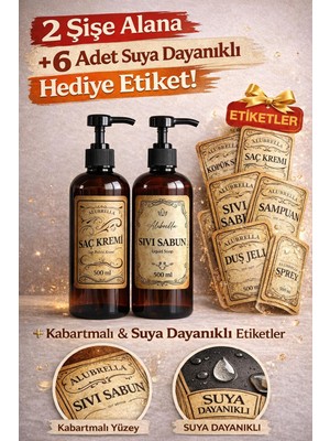 Alubrella Amber Plastik Şişe 500 ml X2 ve 6'lı Banyo Seti Etiket