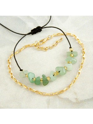 SiHako Kırık Doğaltaşlı Zincir Ipli Halhal