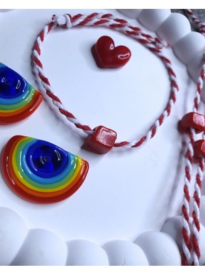 Mg-Storyy With Love - Marteniçka Ip Dilek Bilekliği / Bodrum  Kırmızı Cam Boncuk / Kartı ve Jelatinli / 5 Adet Gönderilmektedir.