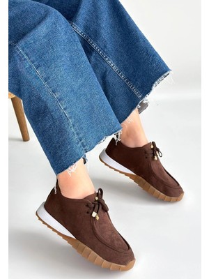 Flamex Sier Kahverengi Süet Bağcıklı Spor Ayakkabı