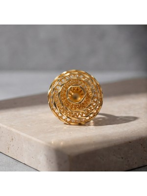 Ferizz Altın Kaplama Yuvarlak Desenli Ayarlanabilir Kadın Yüzük YZK-522